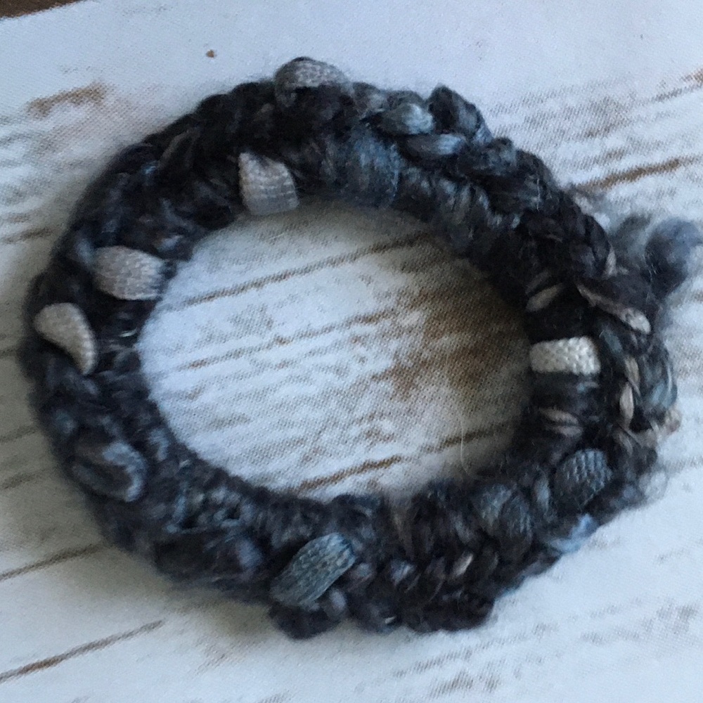 Textured, mixed yarn, hand made scrunchie.